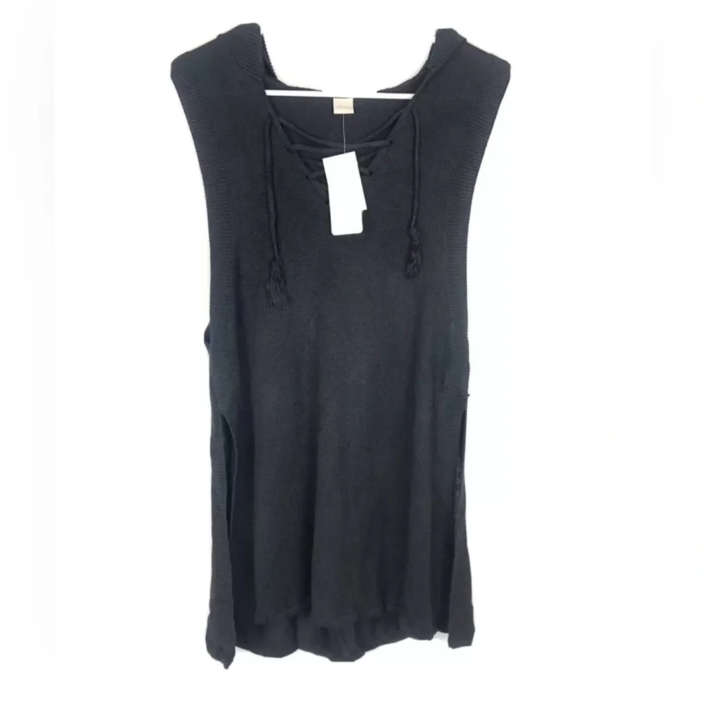 L Space, Beach Cruiser Black Sleeveless Hooded Sweater Dress, Women’s Size Small